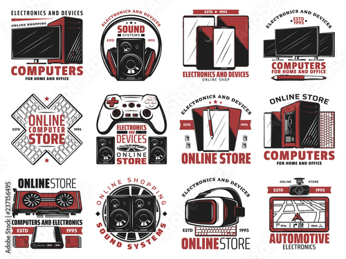 Technology store icons with devices and gadgets