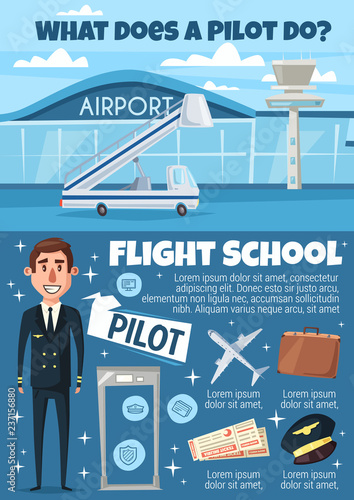 Flight school invitation with pilot and airport