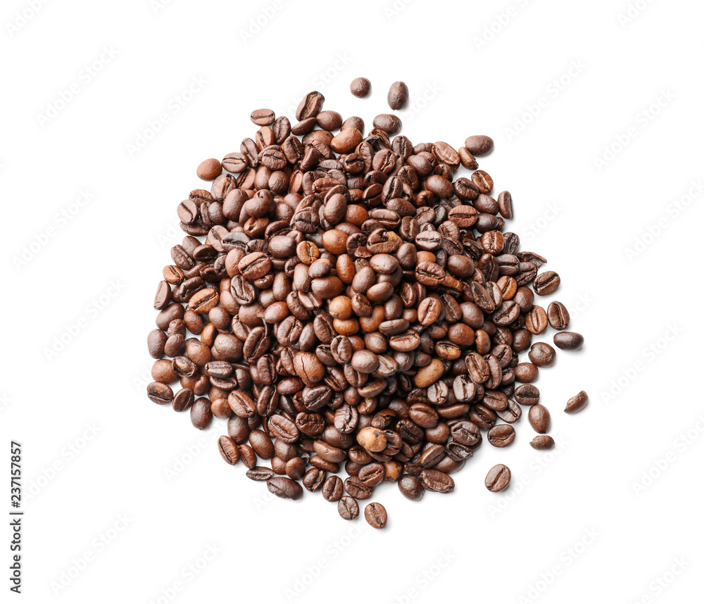 Roasted coffee beans on white background Roasted coffee beans on white background