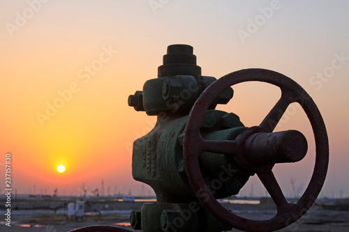 Jidong oilfield sunset scenery, closeup of photo photo