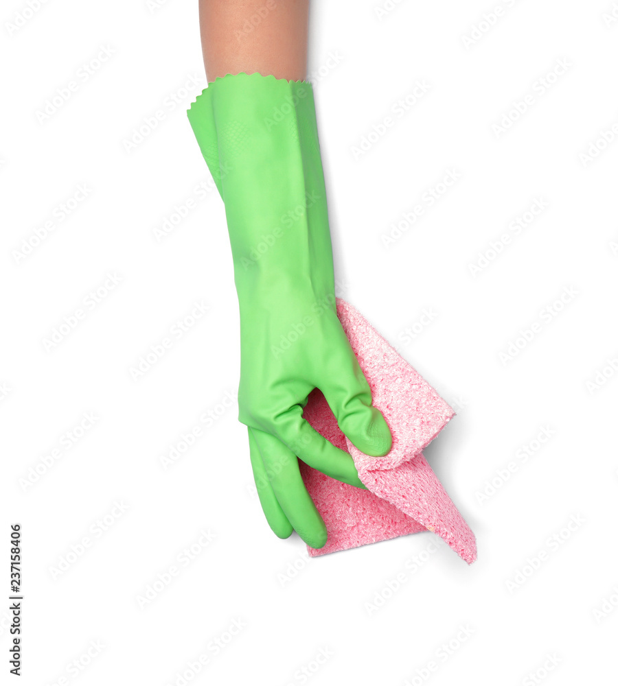 Woman with rag on white background Woman with rag on white background