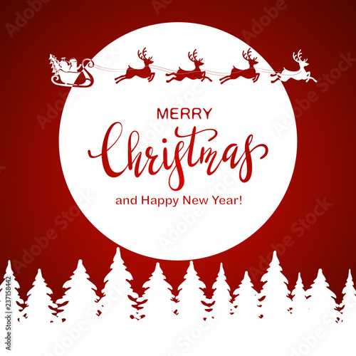 Red Background with Santa and Merry Christmas