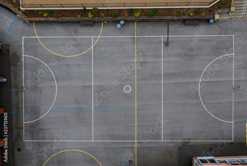 Fényképezés Aerial overhead view of an outdoor netball court
