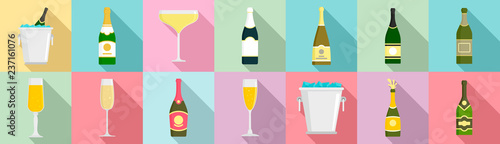 Champagne icon set. Flat set of champagne vector icons for web design