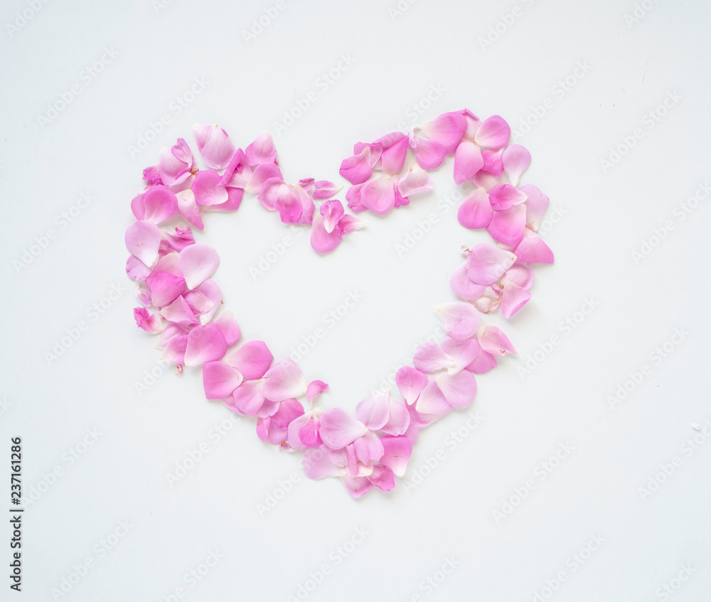 Pink roses petal heart shaped