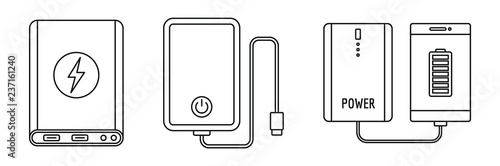 Phone power bank icon set. Outline set of phone power bank vector icons for web design isolated on white background