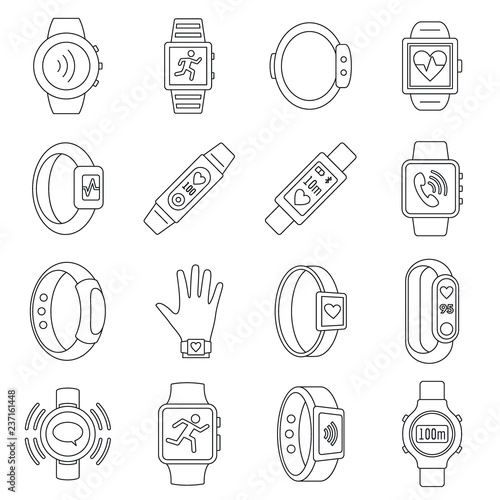 Sport fitness tracker icon set. Outline set of sport fitness tracker vector icons for web design isolated on white background