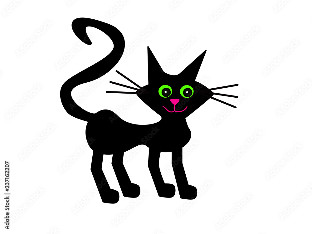 Fototapeta premium Black cat with green eyes silhouette