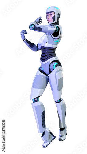 3D Rendering Female Robot on White