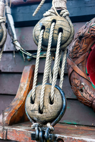 Fragments of rigging sailing ship photo