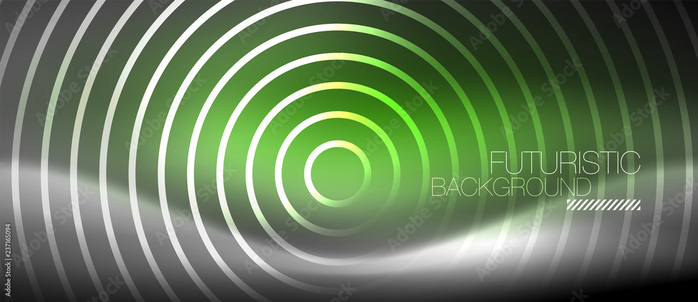 Obraz premium Neon circles abstract background, shiny lines