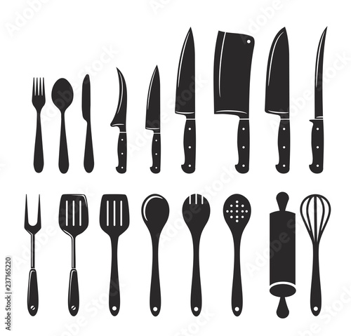 Kitchen utensils icon big vector set