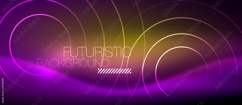 Neon glowing techno lines, hi-tech futuristic abstract background template with square shapes Neon glowing techno lines, hi-tech futuristic abstract background template with square shapes