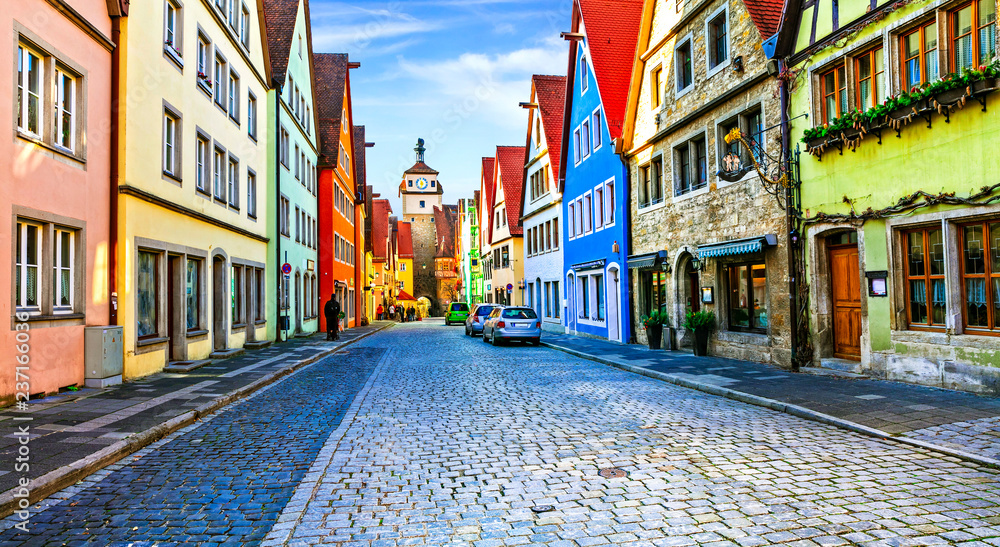 Fototapeta premium Landmarks of Germany - Rothenburg ob der Tauber in Bavaria. Famous traditional village with colorful houses