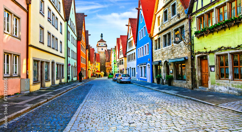 Landmarks of Germany - Rothenburg ob der Tauber in Bavaria. Famous traditional village with colorful houses