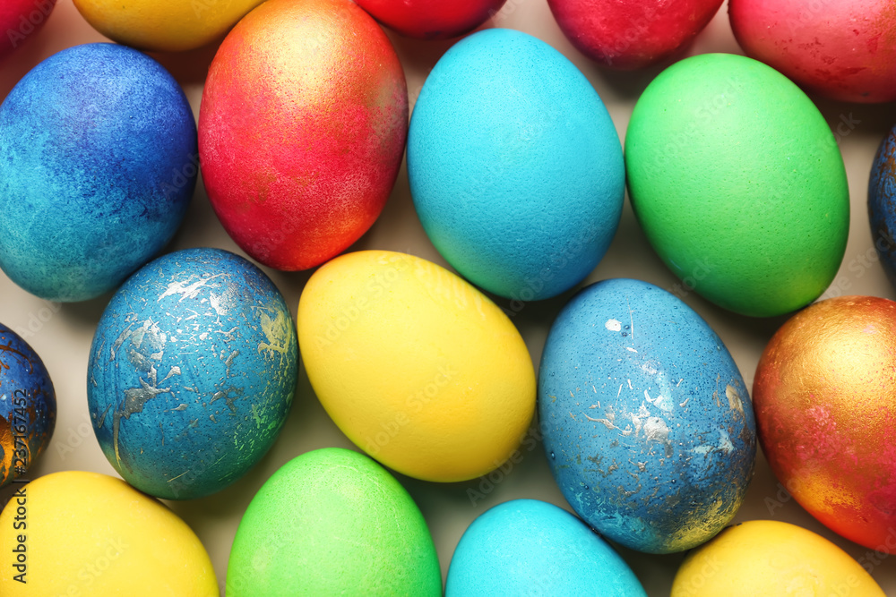 Easter eggs on light background, top view Easter eggs on light background, top view