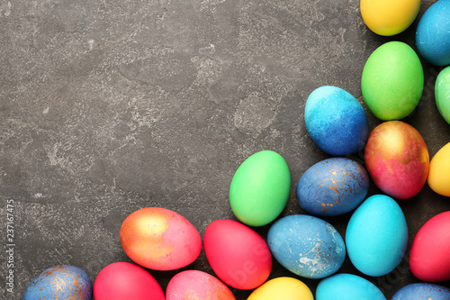Easter eggs on grey backgro...