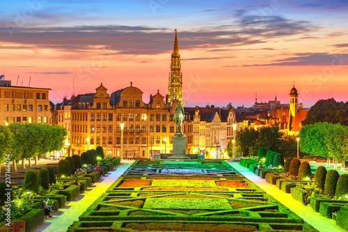 Brussels City Hall and Mont des Arts area at sunset in Brussels, Belgium