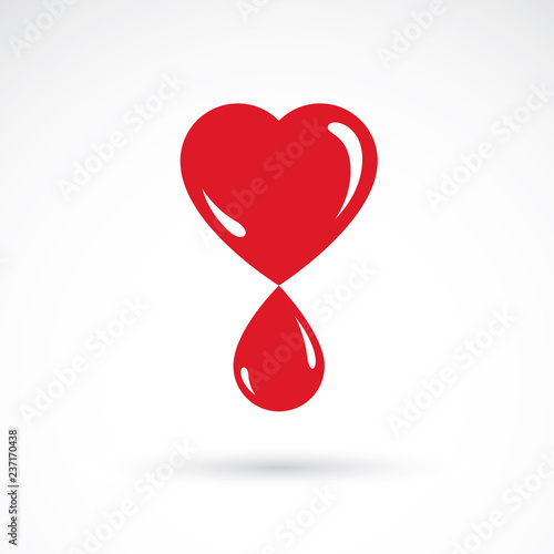 Red heart shape vector illustration composed with blood drops. Medical theme vector graphic symbol for use in medicine, rehabilitation or pharmacology.