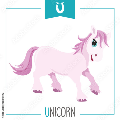 Vector Illustration Of Alphabet Letter U And Unicorn