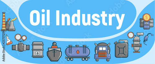 Oil industry concept banner. Cartoon banner of oil industry vector concept for web, giftcard and postcard