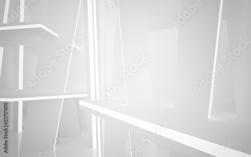 Abstract white interior of the future, with neon lighting. 3D illustration and rendering