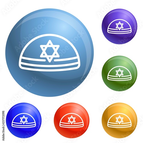Kippah icons set vector 6 color isolated on white background
