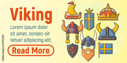 Viking concept banner. Cartoon banner of viking vector concept for web, giftcard and postcard