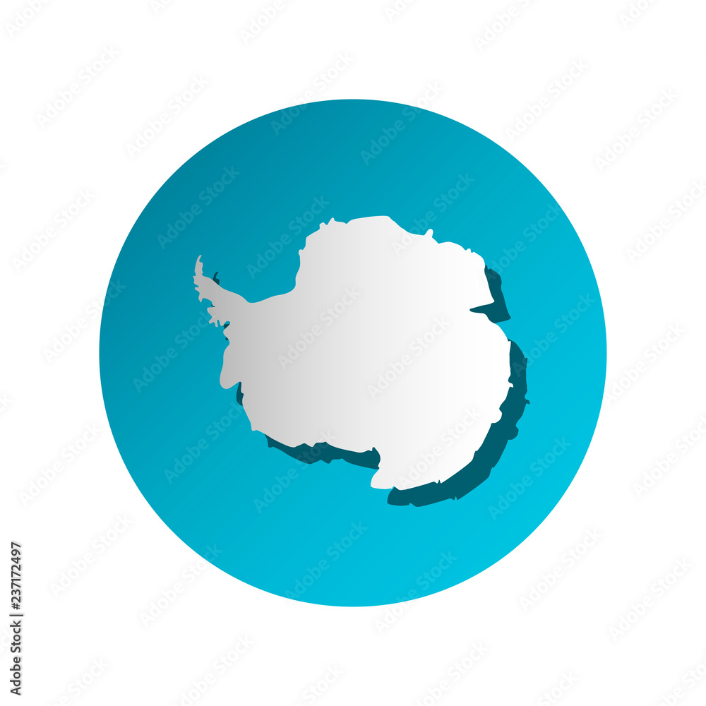 Vector illustration card with white silhouette of Antarctic continent . Blue background