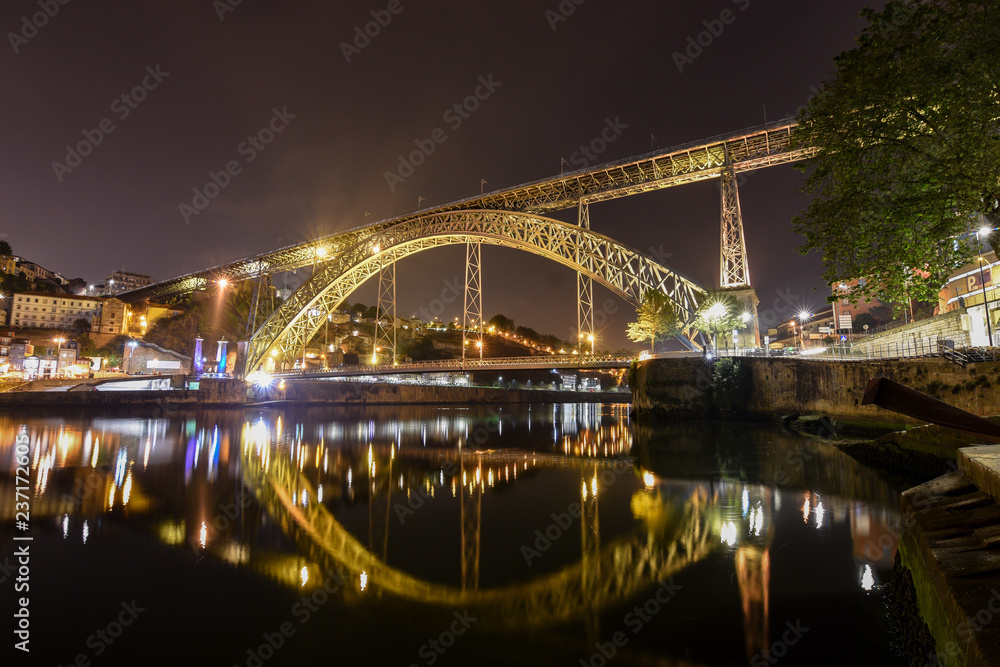 Dom Louis Bridge over the Duoro River in Porto, Portugal cityscape