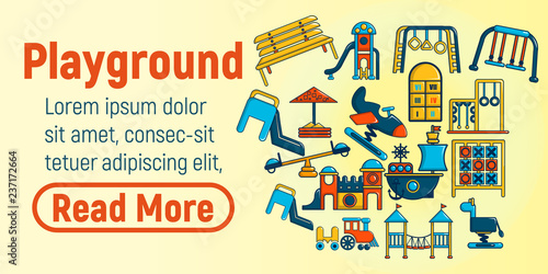 Playground concept banner. Cartoon banner of playground vector concept for web, giftcard and postcard