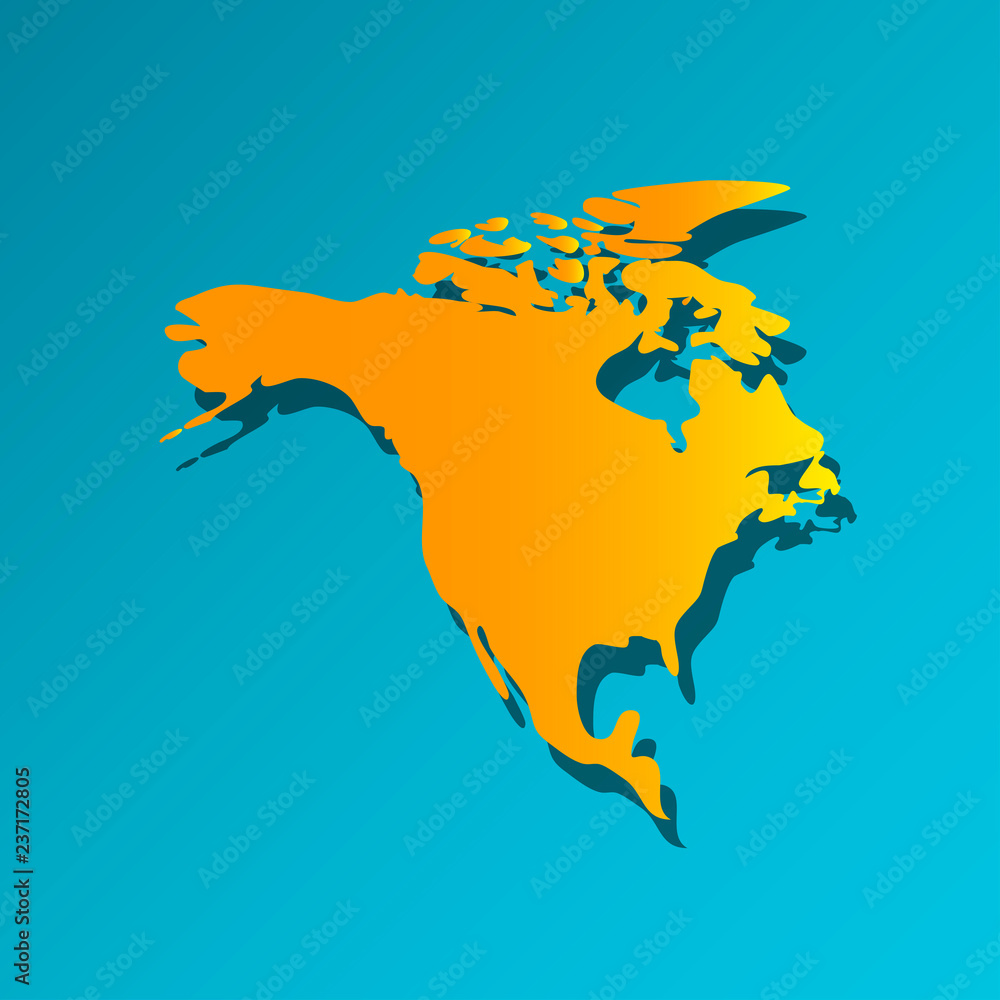 Vector illustration card with orange silhouette of North America. Blue background - obrazy, fototapety, plakaty 