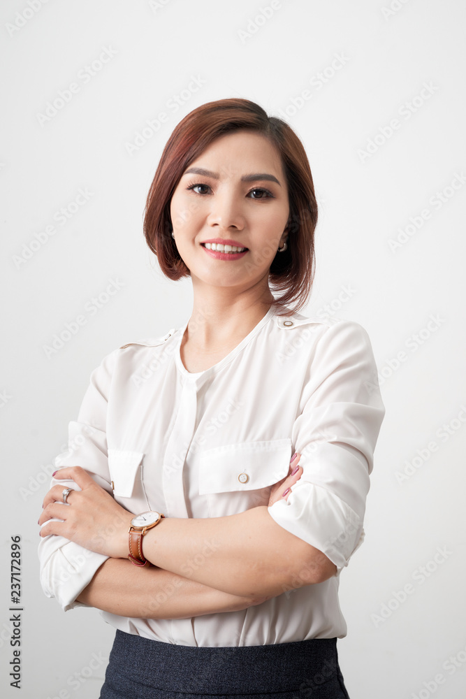 Entrepreneur young asian woman, business woman arms crossed on white background. Entrepreneur young asian woman, business woman arms crossed on white background.