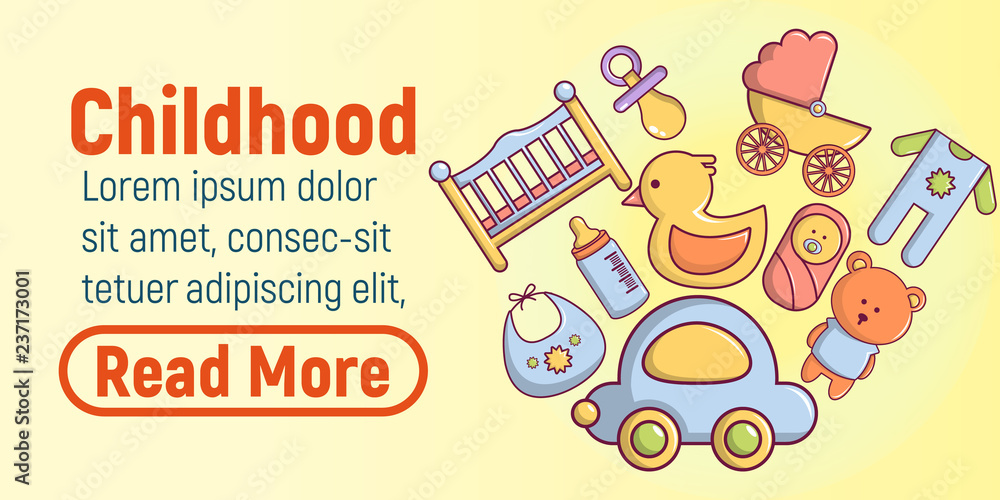 Fototapeta premium Childhood concept banner. Cartoon banner of childhood vector concept for web, giftcard and postcard