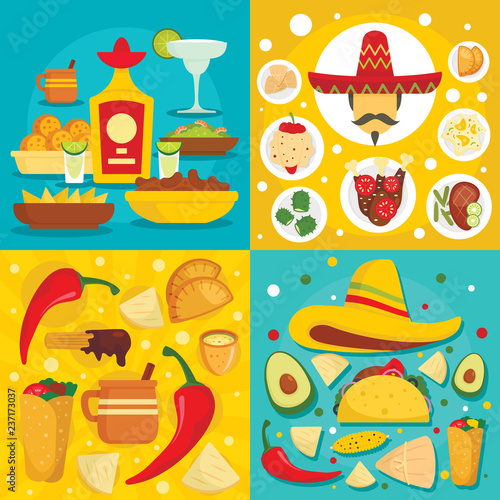 Taco mexican food banner set. Flat illustration of taco mexican food vector banner set for web design