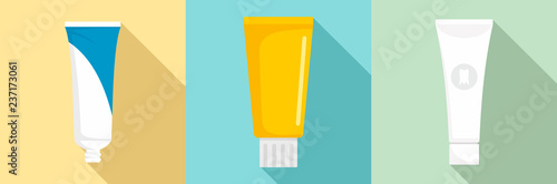 Toothpaste icon set. Flat set of toothpaste vector icons for web design