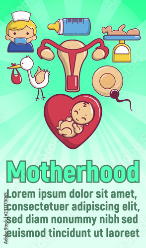 Motherhood concept banner. Cartoon banner of motherhood vector concept for web, giftcard and postcard