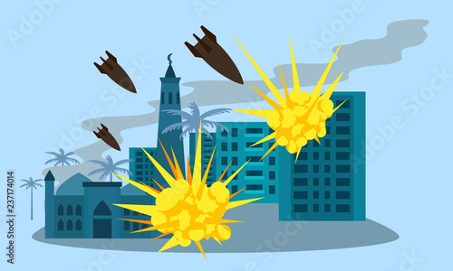 War city bomb concept banner. Flat illustration of war city bomb vector concept banner for web design