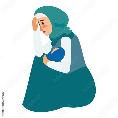 Refugee woman baby icon. Flat illustration of refugee woman baby vector icon for web design