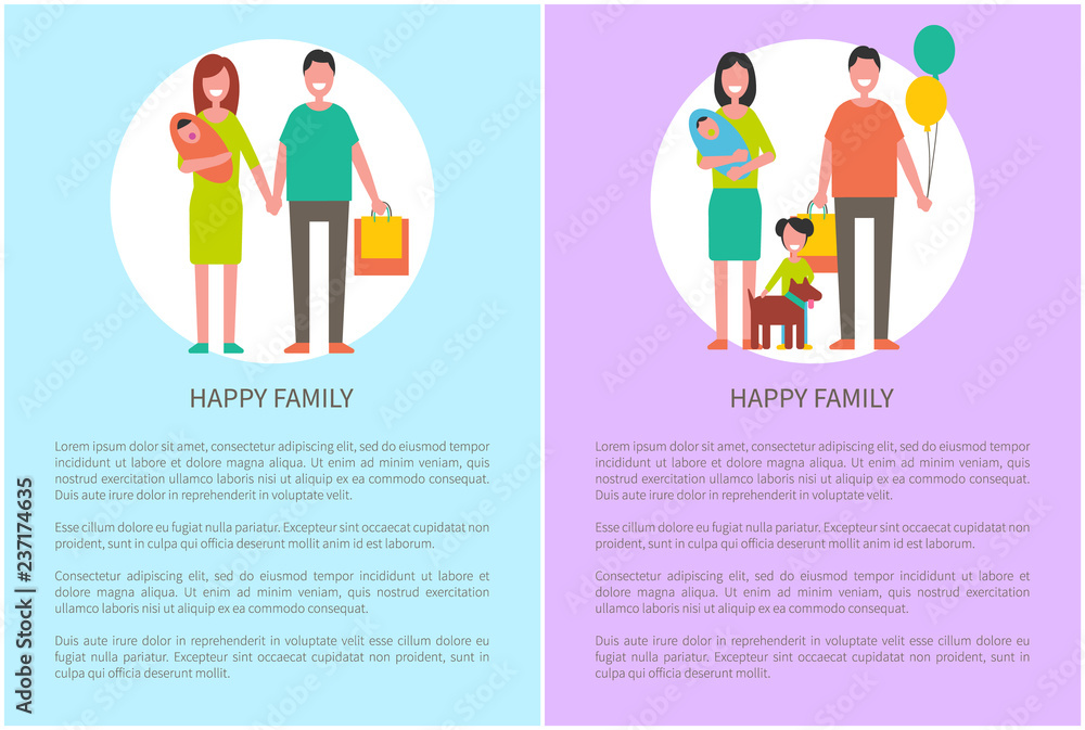 Happy Family Icon in Cartoon Style Vector Banner Happy Family Icon in Cartoon Style Vector Banner