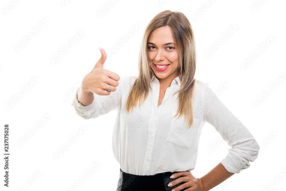 Portrait of beautiful business woman showing like gesture Portrait of beautiful business woman showing like gesture