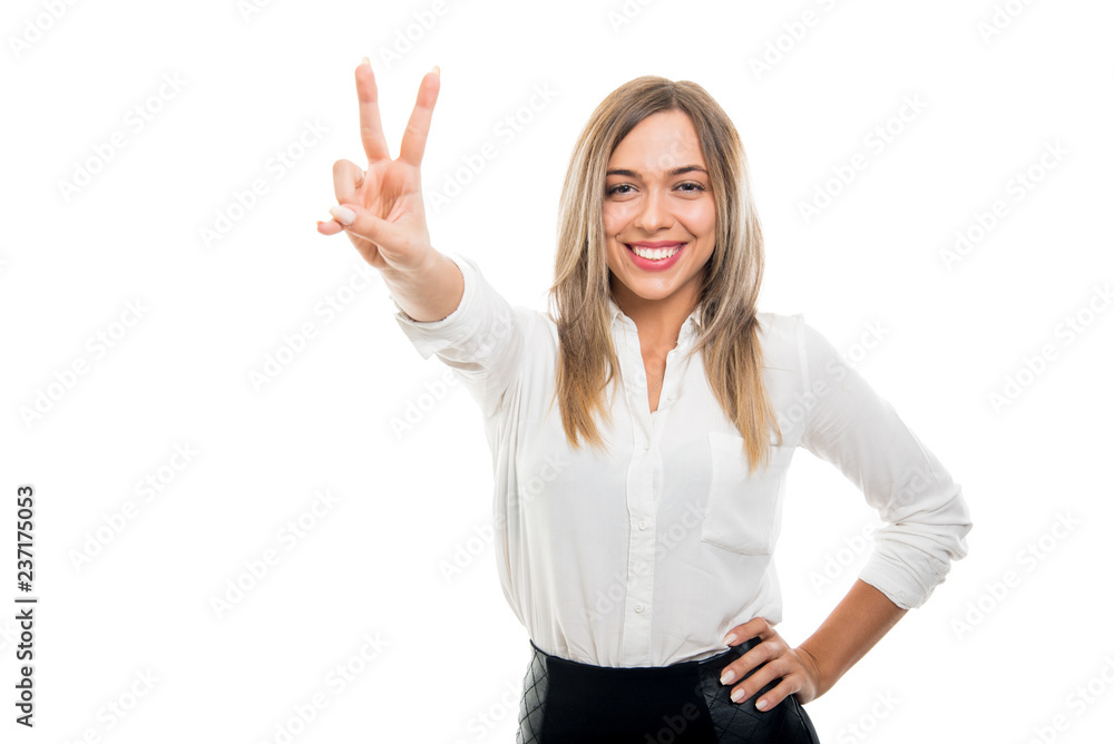 Portrait of beautiful business woman posing showing peace Portrait of beautiful business woman posing showing peace