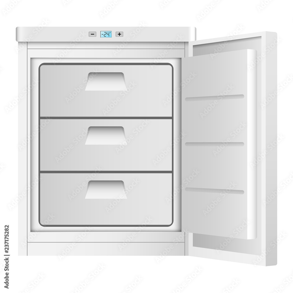 Home freezer icon. Realistic illustration of home freezer vector icon for web design isolated on white background Home freezer icon. Realistic illustration of home freezer vector icon for web design isolated on white background