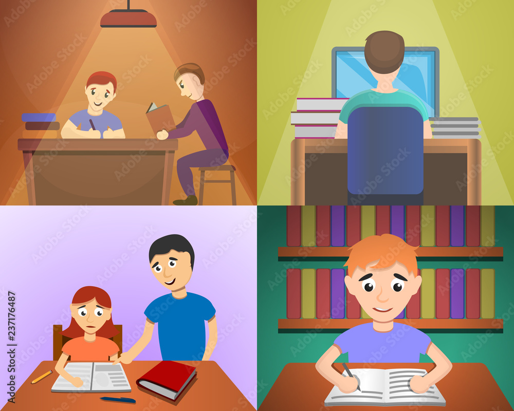 Homework banner set. Cartoon illustration of homework vector banner set for web design Homework banner set. Cartoon illustration of homework vector banner set for web design