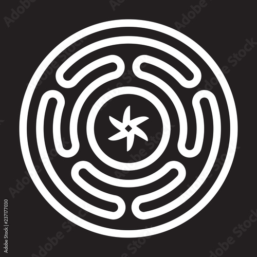The Strophalos or Hecates wheel, emblem of the ancient Greek lunar Goddess Hecate hand drawn black and white isolated vector illustration. Blackwork, flash tattoo or print design. photo