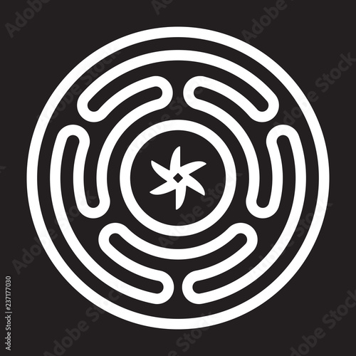 The Strophalos or Hecates wheel, emblem of the ancient Greek lunar Goddess Hecate hand drawn black and white isolated vector illustration. Blackwork, flash tattoo or print design.