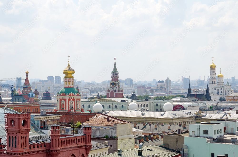View of the city center of Moscow from the observation deck of the Central children's store on Lubyanka, Russia