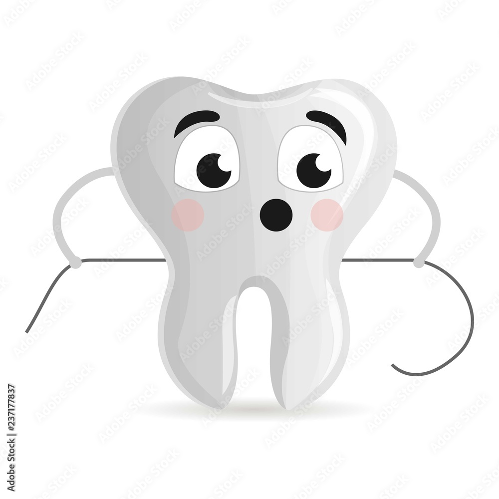 Cute tooth with floss icon. Cartoon of cute tooth with floss vector icon for web design isolated on white background Cute tooth with floss icon. Cartoon of cute tooth with floss vector icon for web design isolated on white background