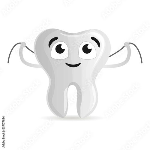 Happy tooth with floss icon. Cartoon of happy tooth with floss vector icon for web design isolated on white background