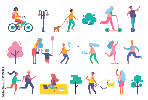 Park People Isolated Icons Set Vector Illustration